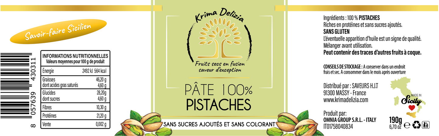 Pâte pure PISTACHES 100% - Krima Delizia