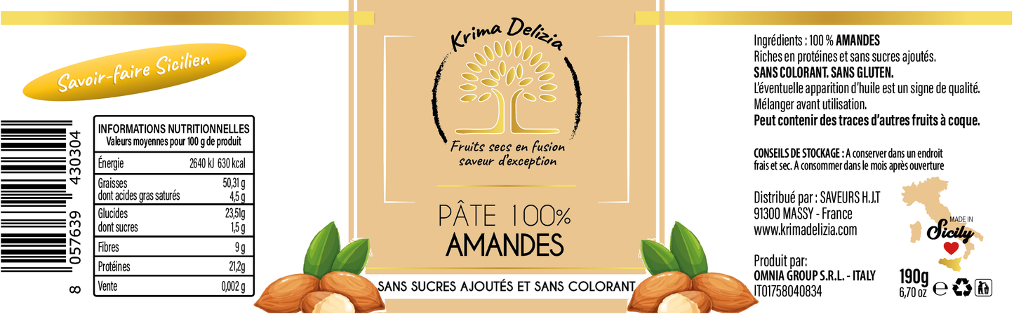 Pâte pure AMANDES 100% - Krima Delizia