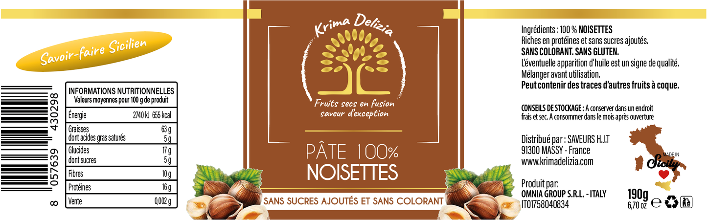Pâte pure NOISETTES 100% - Krima Delizia