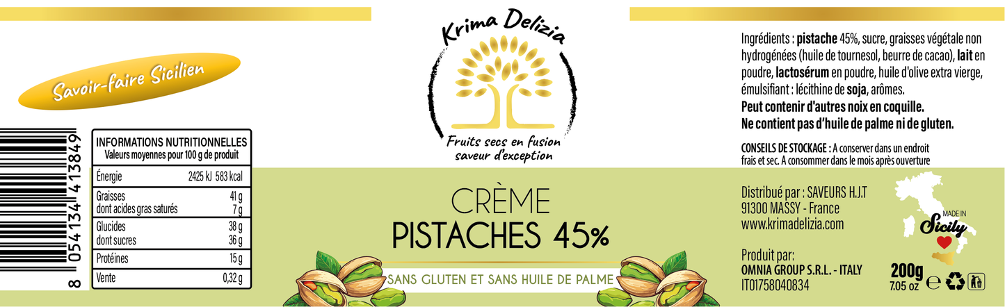 KRIMA DELIZIA – CRÈME PISTACHE 45% 1KG - Krima Delizia